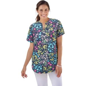 Woman Within Plus Size Notch-Neck Pocket Tee(Navy Multi Floral)