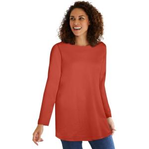 Woman Within Plus Size Perfect Long-Sleeve Crewneck Tunic(Burnt Red)
