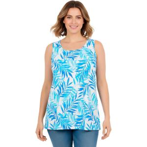 Woman Within Plus Size Perfect Printed Scoopneck Tank(Blue Breezy Palms)