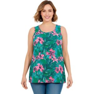 Woman Within Plus Size Perfect Printed Scoopneck Tank(Emerald Tropical Bloom)