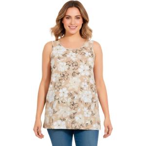 Woman Within Plus Size Perfect Printed Scoopneck Tank(New Khaki Bloom)