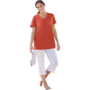 Woman Within Plus Size Perfect Short-Sleeve V-Neck Tee (Petite Available)(Burnt Red)