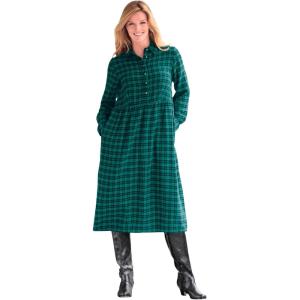 Woman Within Plus Size Plaid Flannel A-Line Shirtdress(Rich Jade Plaid)