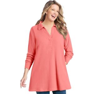 Woman Within Plus Size Relaxed Waffle-Thermal Tunic(Sweet Coral)