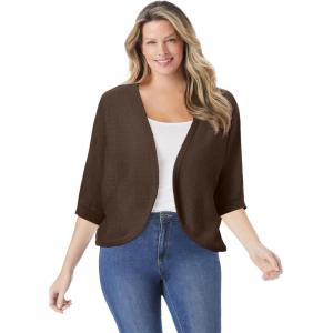 Woman Within Plus Size Rib Trim Cardigan Shrug Sweater(Chocolate)