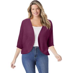 Woman Within Plus Size Rib Trim Cardigan Shrug Sweater(Deep Claret)