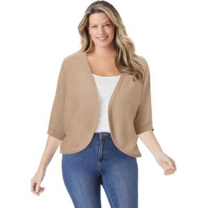 Woman Within Plus Size Rib Trim Cardigan Shrug Sweater(New Khaki)