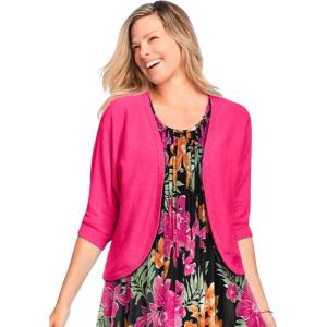 Woman Within Plus Size Rib Trim Cardigan Shrug Sweater(Raspberry Sorbet)