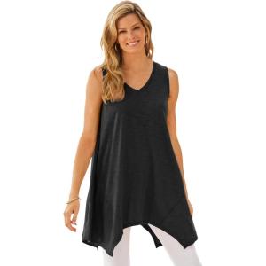 Woman Within Plus Size Sleeveless Hanky Hem Tunic(Black)