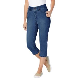 Woman Within Plus Size Stretch Built-in Slimming Panel Capri Jeans(Medium Stonewash)