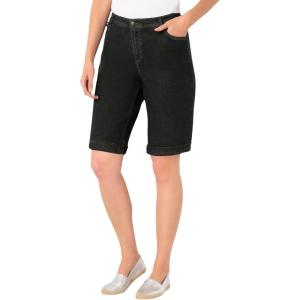 Woman Within Plus Size Stretch-Denim Five-Pocket Bermuda Jeans Shorts(Black Denim)