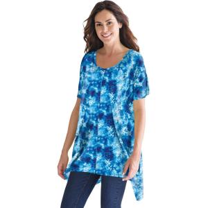 Woman Within Plus Size Textured Pointed Hem Tunic(Bright Cobalt Tie-dye)