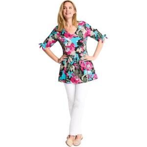 Woman Within Plus Size Three-Quarter Tie-Sleeve Tunic(Black Happy Bloom)