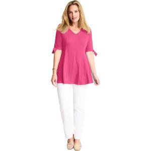 Woman Within Plus Size Three-Quarter Tie-Sleeve Tunic(Peony Petal)