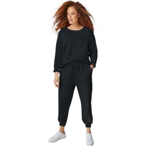 ellos Plus Size Boxy Fleece Sweatshirt(Black)