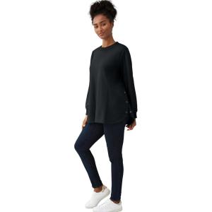 ellos Plus Size Curved Hem Sweatshirt Tunic With Side Snaps(Black)