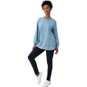 ellos Plus Size Curved Hem Sweatshirt Tunic With Side Snaps(Blue Lake)