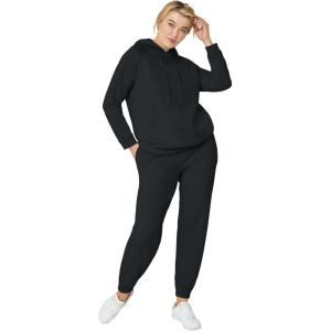 ellos Plus Size Hooded Fleece Boxy Sweatshirt(Black)