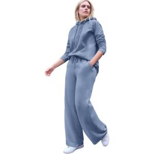 ellos Plus Size Hooded Fleece Boxy Sweatshirt(Pale Indigo)