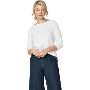 ellos Plus Size Stretch Knit Scoop Neck 3/4 Sleeve Top(White)