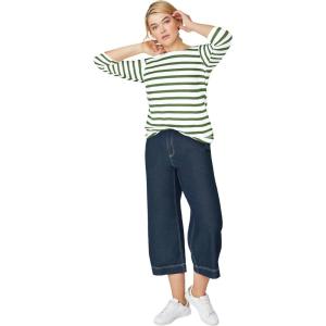 ellos Plus Size Stretch Knit Scoop Neck 3/4 Sleeve Top(White Green Vine Stripe)