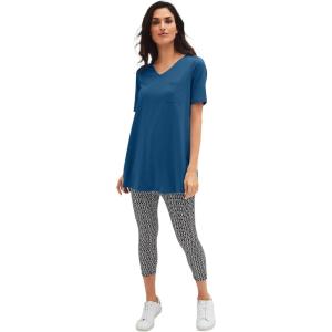 ellos Plus Size Stretch Knit V-Neck Short Sleeve Chest Pocket Tunic(Marine Blue)