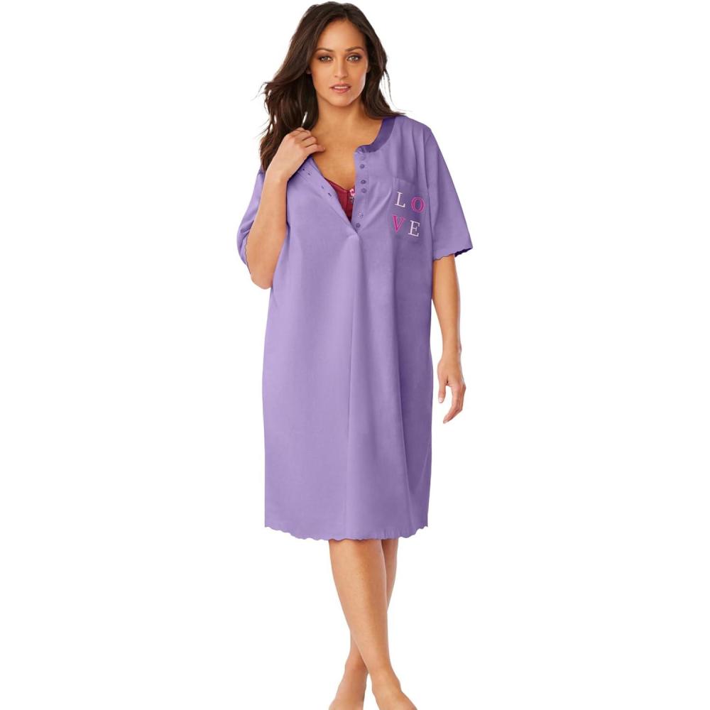 imageDreams amp Co Plus Size Satin Trim Cotton SleepshirtSoft Iris Love