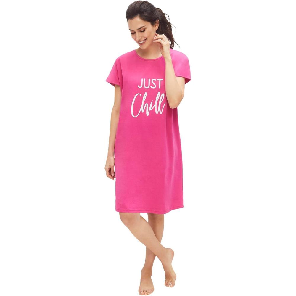 imageellos Plus Size Cap Sleeve Sleep ShirtTropical Raspberry Chill