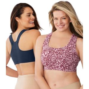 Comfort Choice Women’s Plus Size Wireless Sport Bra 2-Pack(Rose Assorted)