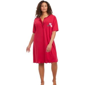 Dreams & Co. Plus Size Satin Trim Cotton Sleepshirt(Classic Red Lipstick)