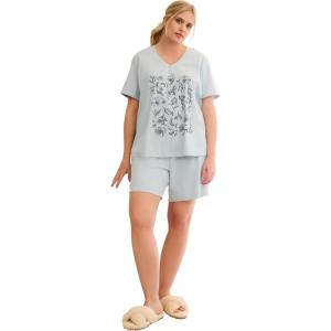 ellos Plus Size 2-Piece Short Sleep Set(Blue Smoke Botanical)