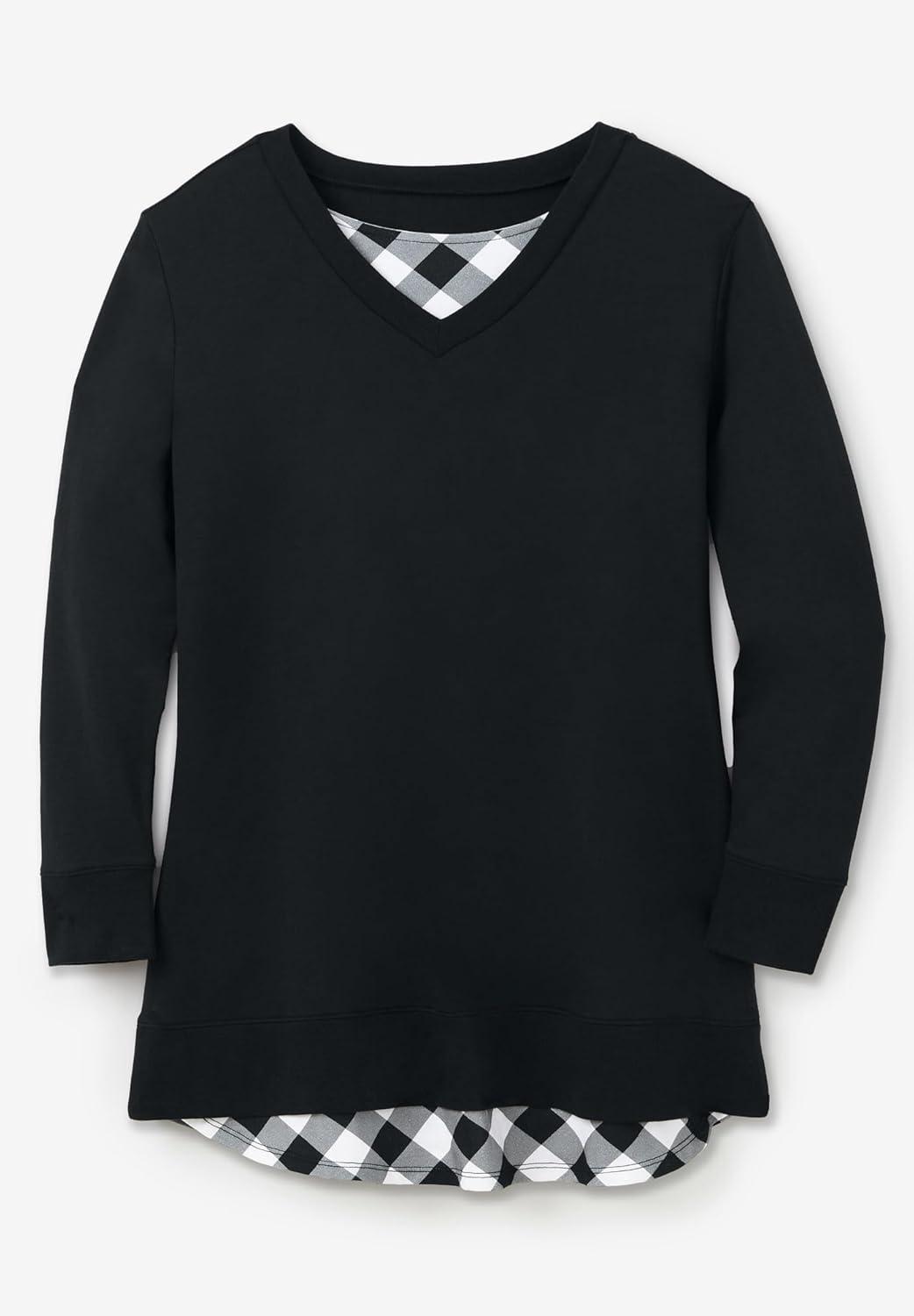 imageWoman Within Plus Size Layered Look SweatshirtPlum Purple Plaid