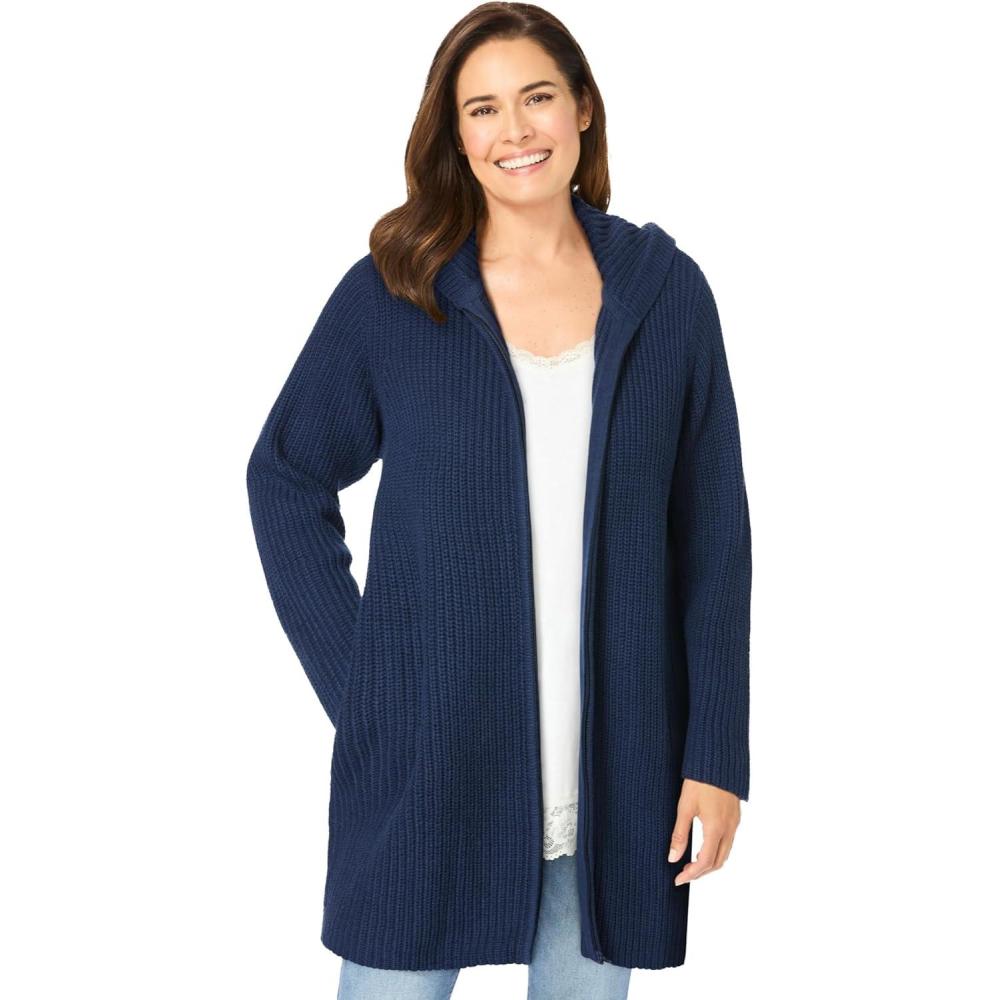 imageWoman Within Plus Size Hoodie Shaker Cardigan SweaterNavy