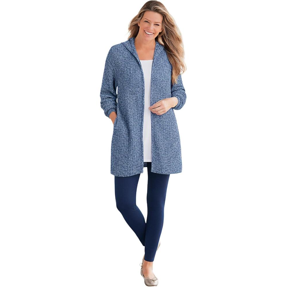 imageWoman Within Plus Size Hoodie Shaker Cardigan SweaterRoyal Navy White Marled