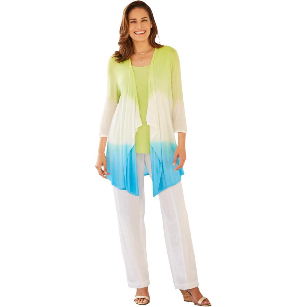 imageWoman Within Plus Size Lightweight Ombr Open Front Cardigan SweaterLime Paradise Blue Ombre