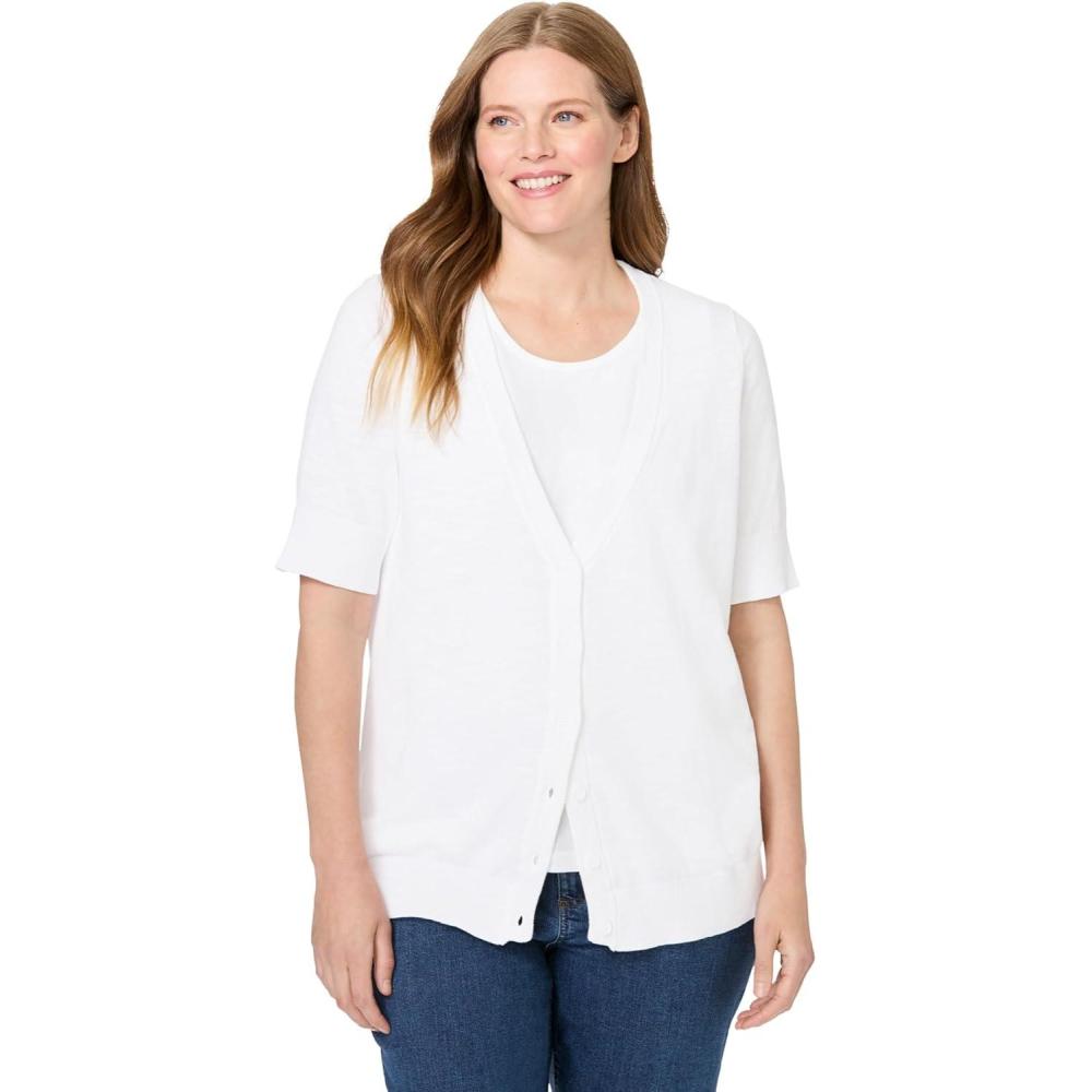 imageWoman Within Plus Size Lightweight Short Sleeve VNeck Cardigan SweaterWhite