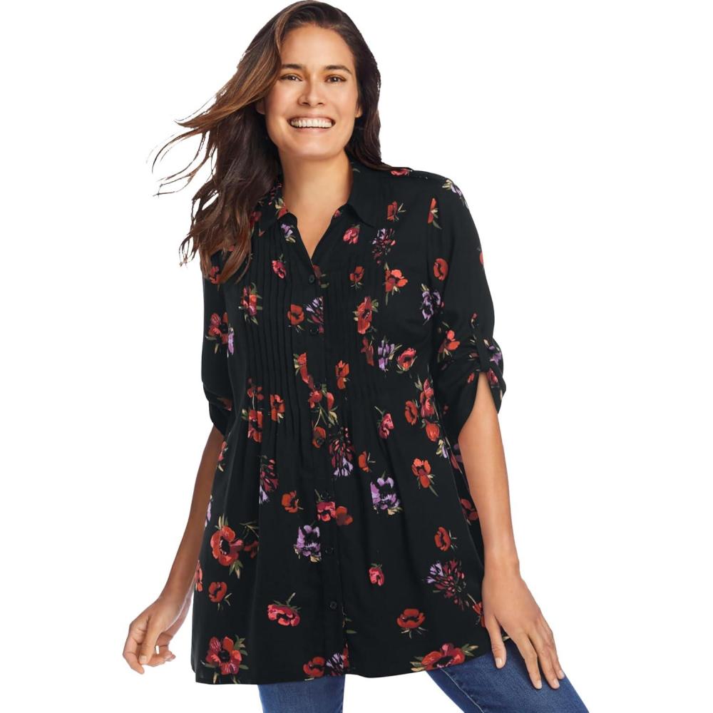 imageWoman Within Plus Size Rayon Pintucked Effortless Tunic BlouseBlack Magnolia