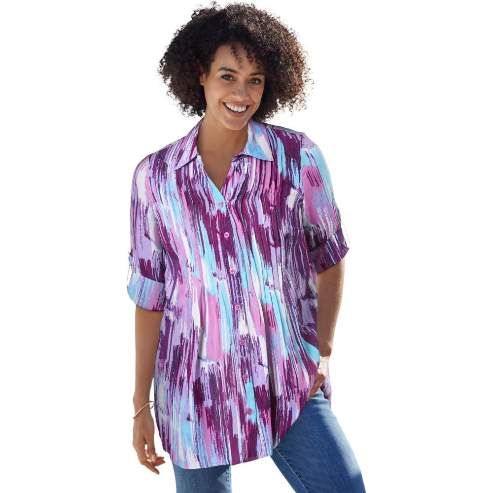 imageWoman Within Plus Size Rayon Pintucked Effortless Tunic BlousePretty Orchid Texture