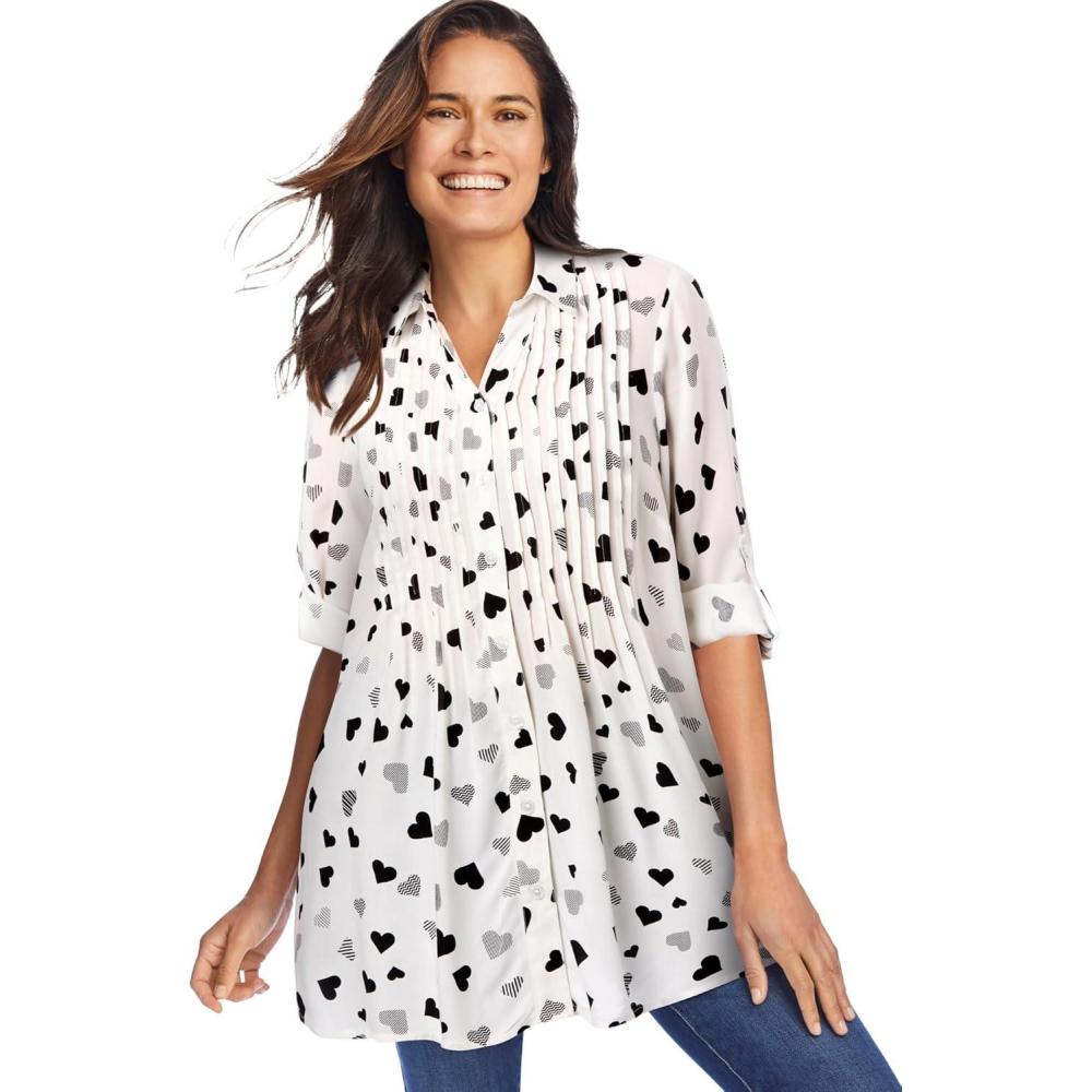 imageWoman Within Plus Size Rayon Pintucked Effortless Tunic BlouseWhite Heart Stencil