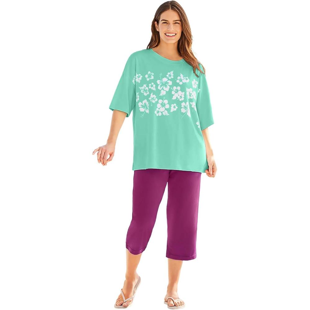 imageWoman Within Plus Size Relaxed TeeSeafoam Floral Bloom
