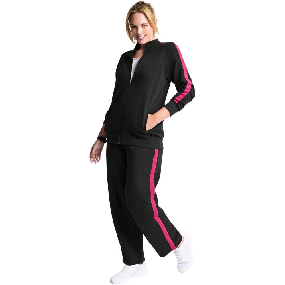 imageWoman Within Plus Size Side Stripe French Terry Zip JacketBlack Raspberry Sorbet