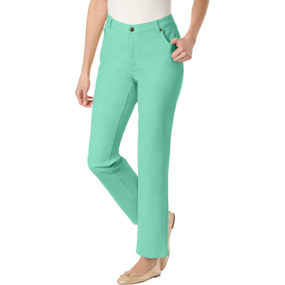 imageWoman Within Plus Size StraightLeg Stretch Denim FivePocket JeansPale Seafoam