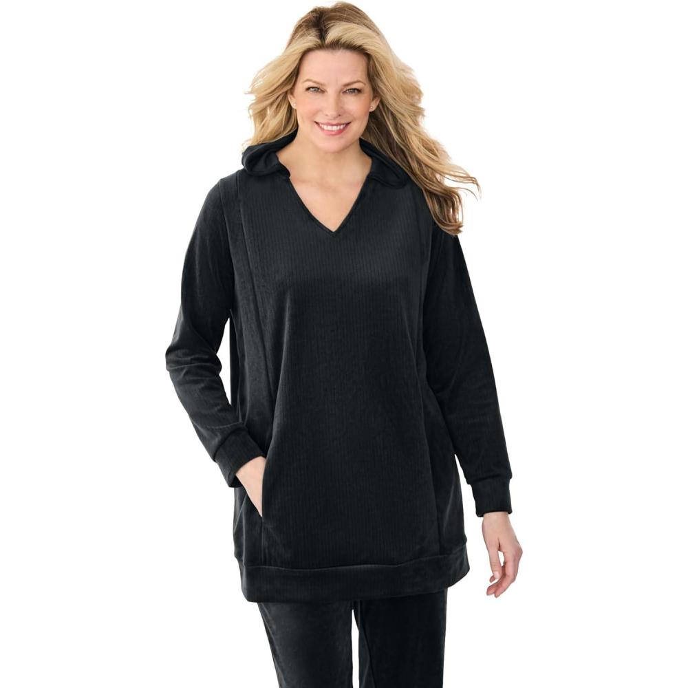 imageWoman Within Plus Size Velour Hoodie SweatshirtBlack