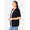 Woman Within Plus Size Lightweight Short Sleeve V-Neck Cardigan Sweater(Black)