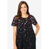 Woman Within Plus Size Perfect Short-Sleeve Crewneck Tee Dress(Black Red Falling Hearts)