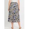 Woman Within Plus Size Print Linen-Blend Midi Skirt (Petite Available)(Navy Sunset Palm)