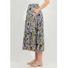 Woman Within Plus Size Print Linen-Blend Midi Skirt (Petite Available)(Navy Sunset Palm)