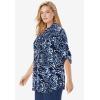 Woman Within Plus Size Rayon Pintucked Effortless Tunic Blouse(White Blue Batik)