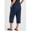 ellos Plus Size Ribbed Elastic Waist Linen-Blend Capris(Navy)