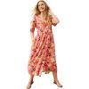 Woman Within Plus Size Short-Sleeve Button-Front Pocket Dress (Petite Available) – 2X, Sweet Coral Multi Garden